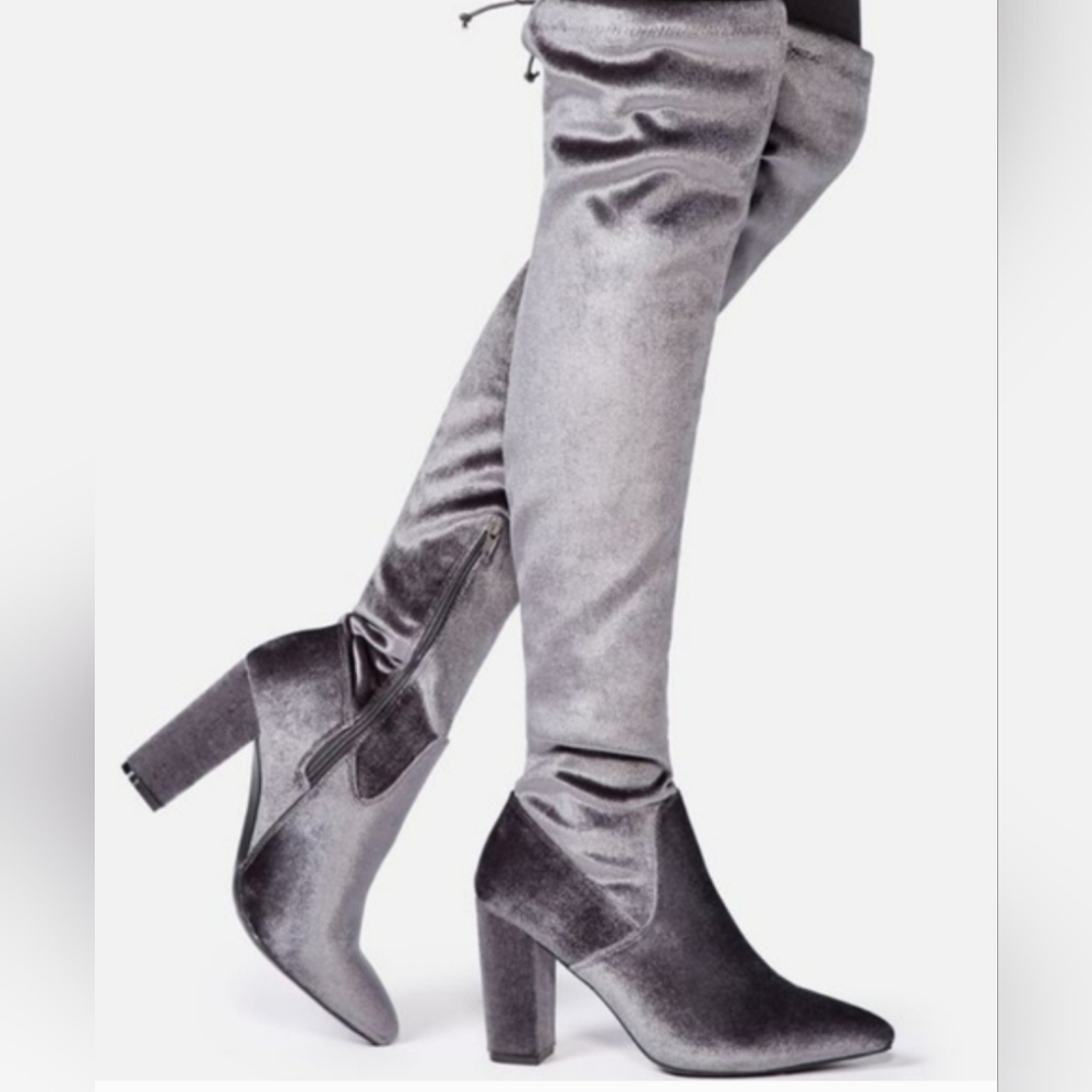 JustFab Adina Elegant Gray Over-the-Knee Boots Size 8.5 NWOT
